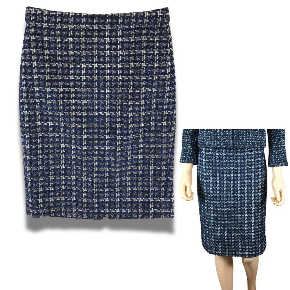 J.CREW Midnight Navy Tweed Pencil Skirt NWOT Size 0